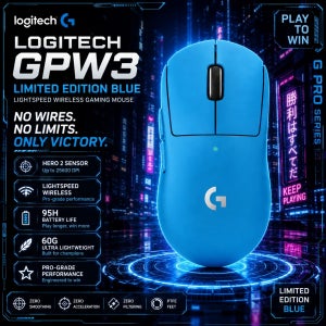 로지텍 GPW3 G PRO X SUPERLIGHT 2 무선 게이밍 마우스 60g HERO 2 44K DPI 888 IPS LIGHTFORCE 95h 일렉트릭 블루 스페셜 에디션
