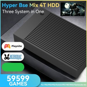 하이퍼 베이스 믹스 4TB 게임 콘솔 (PS4/PS3/PS2/PS1/스위치 시스템 3-in-1 게임 HDD, 윈도우 PC용 59559 AAA & 3D & 레트로 게임 포함)