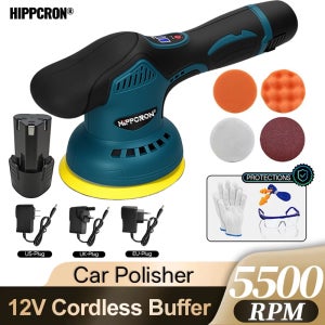Hippcron 무선 자동차 폴리셔 12V 2800-5500rpm 무선 자동차 연마 기계 전기 연마 왁스 도구 8가지 가변 속도