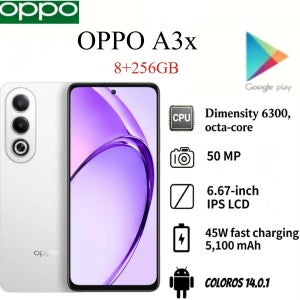 2026년(최신 모델) OPPO A3X 글로벌 에디션 스마트폰은 8+256GB 저장 용량과 더욱 선명한 사진을 위한 50메가픽셀 카메라를 탑재했습니다.
