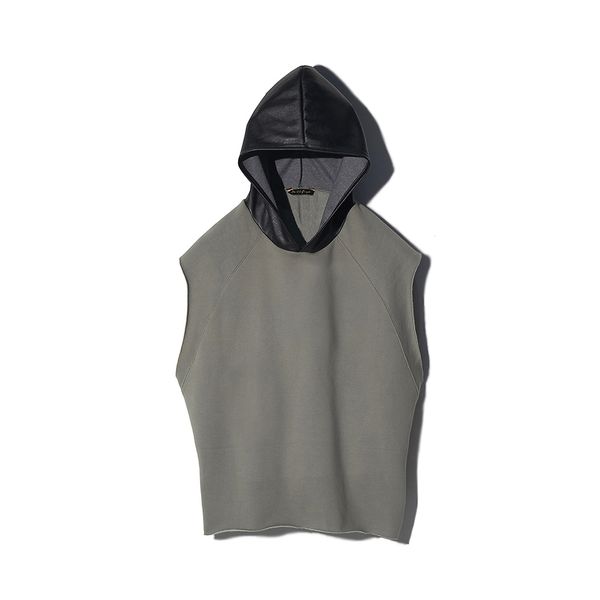 [모티패스트] [MOTIFEST] Garments Overfit Sleeveless Leather Hoodie ( Olive / Black )_20FWMGH011OB