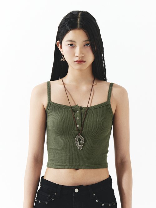 [와이이이엘] RIVET LOGO SLEEVELESS TOP KHAKI P0000DUW