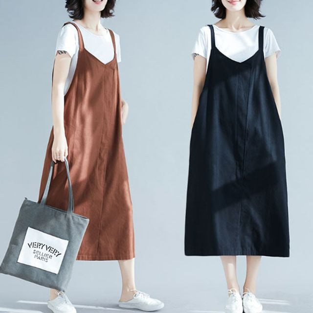 어스톤 핀턱 코튼 린넨 혼방 뷔스티에 원피스