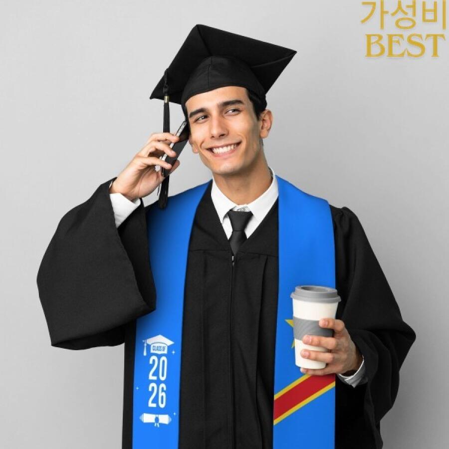 2026년 콩고민주공화국 국기 졸업 스톨 사시 스카프 (국제학생들을 위한) 자랑스러운 183CM 길이
