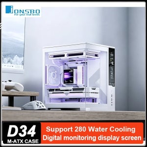 존스보 D34 컴팩트 시뷰 케이스 마이크로 ATX PC 섀시 전면 하드웨어 모니터 화면 지원 BTF 메인보드 240 수냉 쿨링