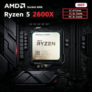 라이젠 5 2600X AMD 6코어 12스레드 3.6GHz 95W LGA AM4 게이밍 CPU 프로세서 (패키지 미포함) R5 2600X 플러스 선물 8K HD