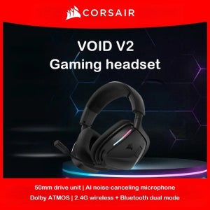 CORSAIR VOID V2 무선 게이밍 헤드셋 듀얼 모드 Dolby Atmos 50mm 드라이버 RGB 소음 제거 마이크 PC PS5/스위치/모바일용