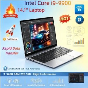 LENO 14.1인치 노트북 인텔 코어 i9 9900 윈도우 11 32GB 램 2TB SSD 1920x1080 HD 울트라 슬림 게이밍 컴퓨터 (사무용)