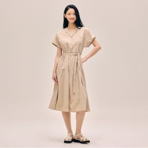 나이스클랍 오픈카라 셔링 벨트 원피스 A253PWO603
