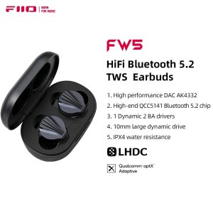 FiiO FW5 TWS무선 블루투스 LHDC/aptX 적응 형 이어폰 스포츠 스테레오 HiFi 음악 이어 버드 10mm 다이나믹 드라이버 이어폰