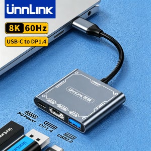 Unnlink 4K@144Hz USB C-DisplayPort 어댑터 독, 2K@180Hz Type C-DP 1.4+USB 2.0+PD 100W 충전, MacBook용 DP ALT