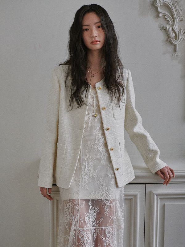 오앨 SINGLE-BREASTED TWEED JACKET OL24SSOT01IVF