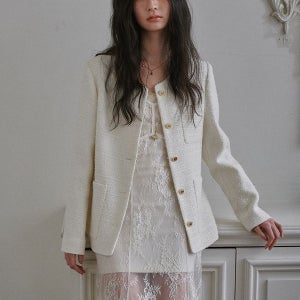 오앨 SINGLE-BREASTED TWEED JACKET OL24SSOT01IVF