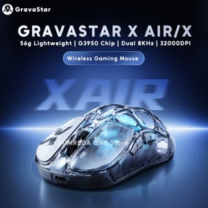 GravaStar Mercury X AIR X Pro 무선 게이밍 마우스 투명 속이 빈 블루투스 2.4G 유선 경량 듀얼 8K G3950 마우스
