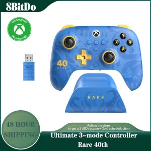 8BitDo Ultimate 3모드 레어 40주년 컨트롤러, Xbox 시리즈 X용 홀 이펙트 조이스틱이 장착된 게임패드 | Xbox One, PC 윈도우, 안드로이드