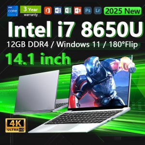 노트북 인텔 i7 8650U 윈도우 11 프로 14.1인치 게이밍 노트북 컴퓨터 12GB 램 1TB/2TB SSD PC 게임용/사무용 1920*1080 4K HD