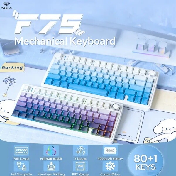 F75 75% 무선 기계식 키보드 노브 컨트롤 핫스왑 가능 RGB 프리루브드 스위치 대표 이미지