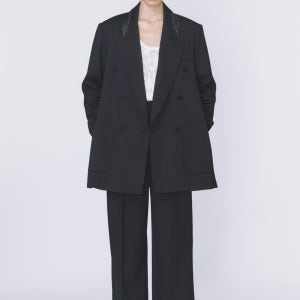 [뮌]  MÖBIUS PEAK LAPEL  SIDE SLIT DOUBLE BREASTED BLAZER  - 블랙