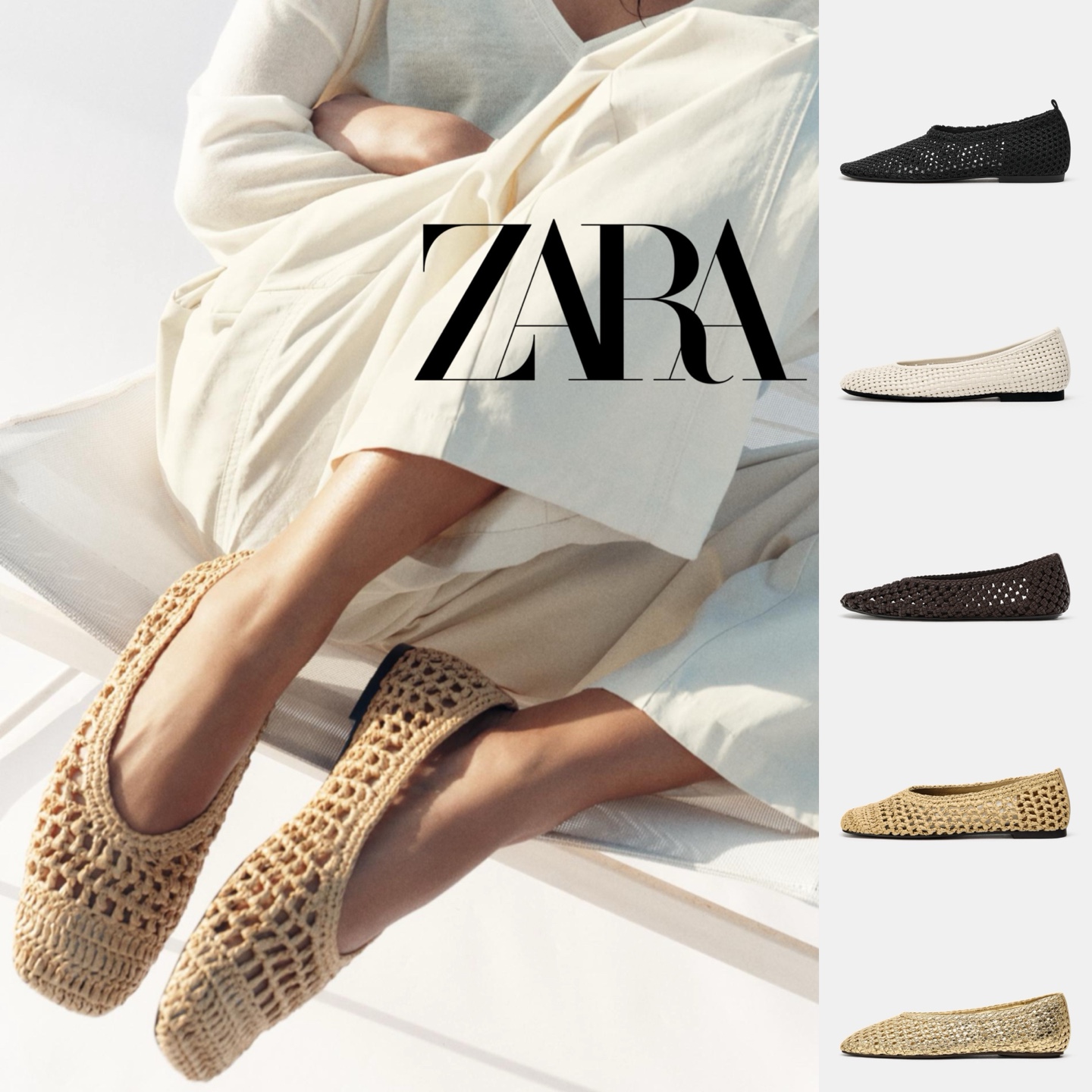 NC강서점 [국내 배송 정품] ZARA 자라 꼬임 메쉬 바디 발레리나 플랫슈즈