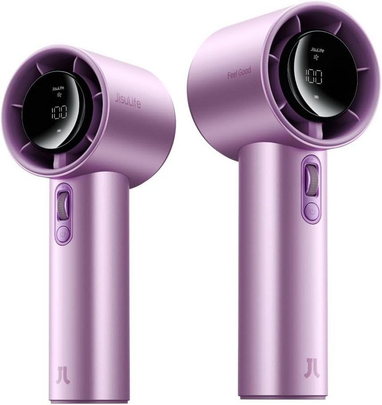 지슬라이프 핸드헬드 팬-40H 내구성 LED 가 장착된 이리데센트 퍼플 휴대용 팬 00레벨 속도 USB-C 고속 충전식 트렌디한 페스티벌 콘서트 스포츠 여행 선물용 개인 디자인