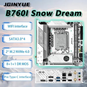 JGINYUE B760I 스노우 드림 WiFi6 미니-ITX 마더보드 LGA1700 DDR4 지원 12/13/14세대 CPU 13400F/12600K/13600K/14600K 게이
