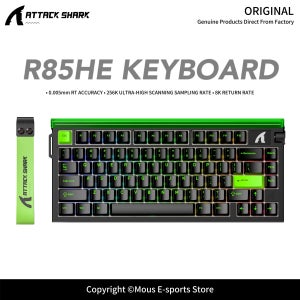 R85HE ATTACK SHARK 긴급 정지 모드가 있는 래피드 트리거 마그네틱 키보드, 256K 스캔 속도, HiFi 5중 필링, e스포츠용