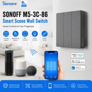 SONOFF M5-3C-86 WiFi 스마트 씬 월 스위치 3구 기계식 버튼 앱 제어 음성 제어 Alexa Google Home eWeLink 원격 제어