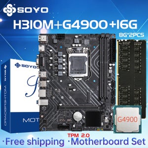 SOYO H310M DDR3 마더보드 키트 제온 G4900 CPU 16GB=(8G*2) RAM 인텔 LGA1151 TPM2.0 오피스 데스크탑 PCIE3.0*16 HDMI VGA 