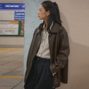 [틸아이다이] Faux leather pocket jacket_Brown