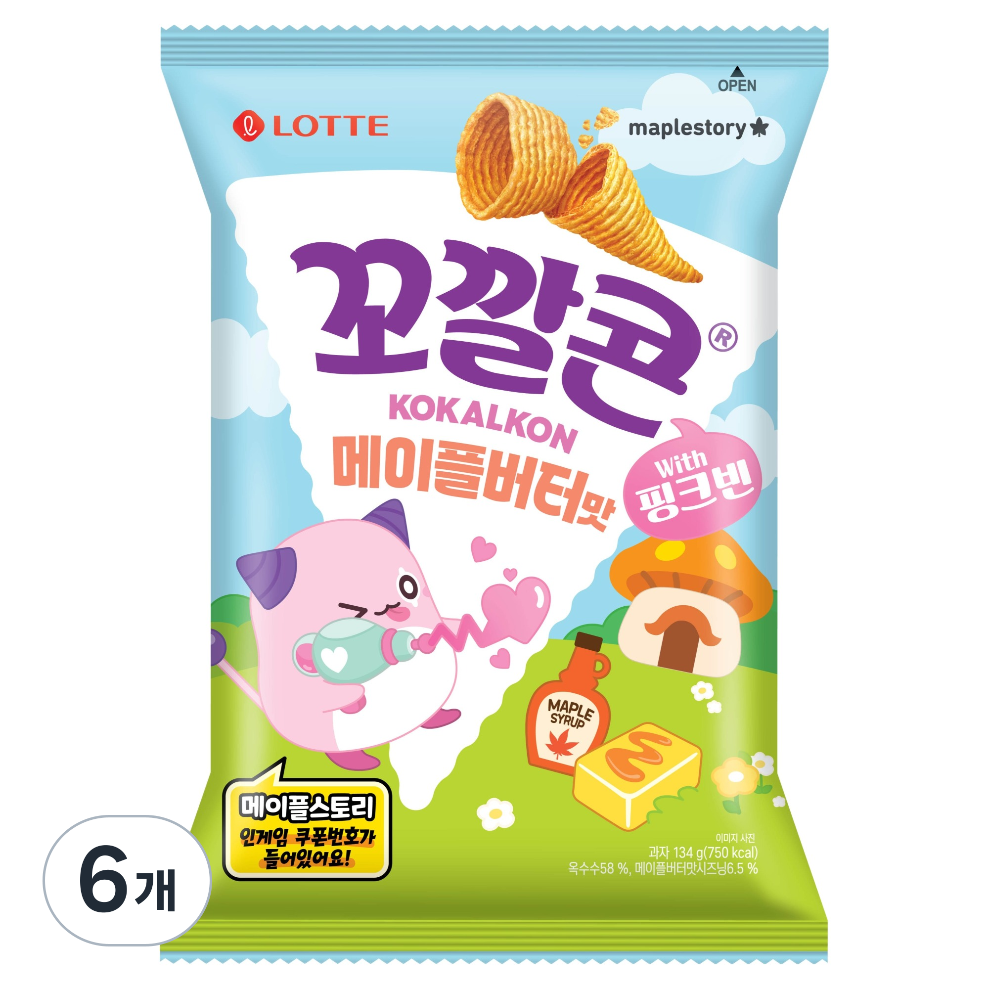 꼬깔콘 메이플스토리 메이플버터맛, 134g, 6개 (8,850원) (무료)