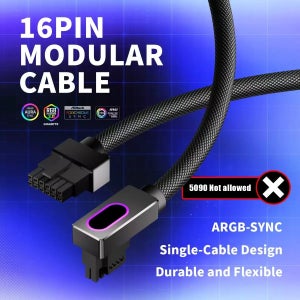 AIJS GPU16PIN 모듈형 케이블, 12VHPWR ARGB(5V 3핀 포함), 18AWG 오른쪽 남성-남성 디자인, 5090/3070은 적용되지 않습니다.