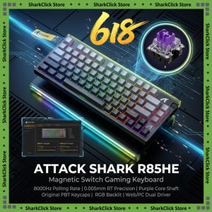 ATTACK SHARK R85HE 유선 기계식 키보드 퍼플 코어 스위치 PBT 키캡 8000HZ 폴링 레이트 RGB 하단 조명 0.005mm RT