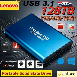 레노버 솔리드 스테이트 디스크 1TB 외장 하드 드라이브 2TB 고속 하드 디스크 USB3.1 휴대용 SSD 128TB PC/노트북/맥/폰용