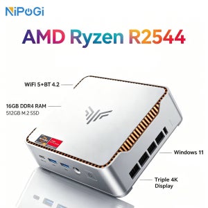 니포지 미니 PC AMD 라이젠 R2544, 비트 4300U 최대 3.7GHz) 16GB DDR4 512GB 트리플 4K 디스플레이 윈도우 11 PRO 오피스 홈 데스크탑 PC