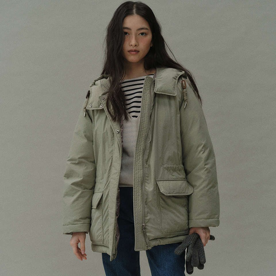 [블랭크공삼] goose down half hooded coat (light khaki)