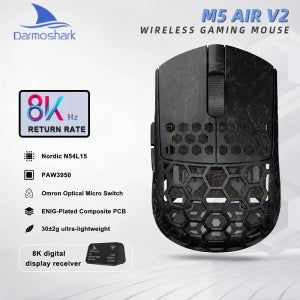 다모샤크 M5 AIR V2 무선 게이밍 마우스, 8KHz 폴링 레이트, PAW3950 30KDPI, 노르딕 N54L15, 30g 초경량, 옴론 광학 스위치