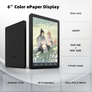 Bigme B6 E리더기, 6인치 휴대용 E-패퍼 이북 리더기, 300PPI 36단계 전면 조명 전자책, Android 14 (2+32GB Google Play 포함), 태블릿,