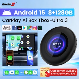 CarlinKit Tbox-Ultra 3 안드로이드 15 CarPlay Ai 박스 5G/4G LCD 화면 무선 안드로이드 오토 CarPlay 넷플릭스 지원 SM6350 8GB+12