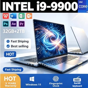 LENO 초박형 15.6인치 게이밍 노트북 인텔 I9 9900 노트북 윈도우 11,32GB+2TB SSD 1080P HD 사무용 학생용 비즈니스 노트북 PC