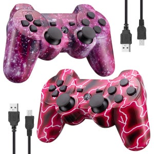 2 팩 PS3 무선 컨트롤러 플레이 스테이션 3 컨트롤러 P3 콘솔 용 USB 충전기 케이블이있는 무선 블루투스 게임 패드