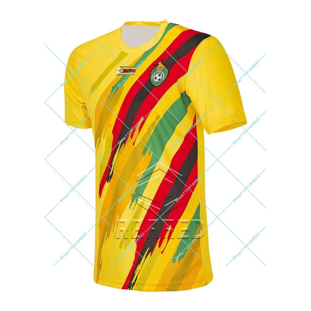 짐바브웨 국가대표팀 홈 축구 유니폼 녹색 노란색 빨간색 줄무늬 디자인 청소년 사이즈  1개  색상: 1. SL-21723 / 크기: E. 5XL