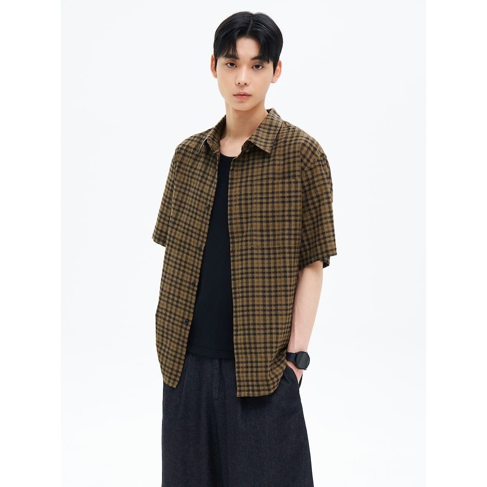 에잇세컨즈 남성 셔츠 블라우스 체크 반소매 셔츠 진한갈색 L 455565CQ5D