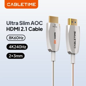 CABLETIME 울트라 슬림 AOC HDMI 케이블 8K@60Hz 4K@240Hz HDMI 2.1 케이블 48Gbps 2*3mm 노트북 모니터용 뛰어난 유연성