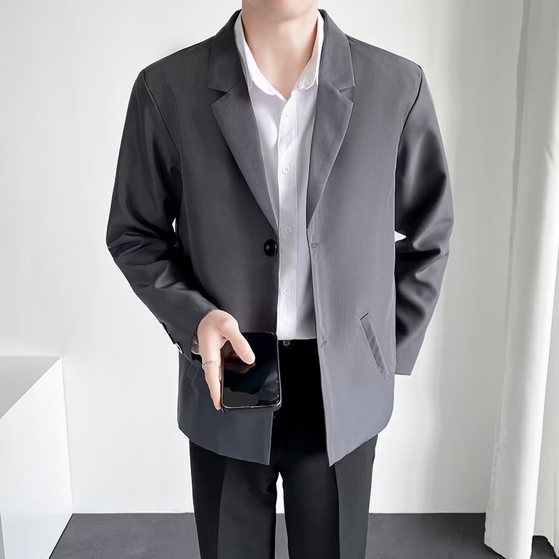 해피유통 남성 가을 겨울 패션 슬림핏 코튼 혼방 블레이저 싱글 브레스트 캐주얼 비즈니스 정장 자켓 플레인 3XL 다크 그레이