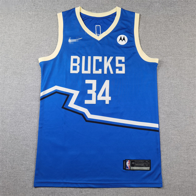 NBA 밀워키 벅스 2025년형 34번 야니스 아데토쿤보 시티 에디션 유니폼 농구 상의  파란색  XL