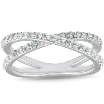 C74688 Pompeii3 1/2ct diamond x ring wide womens fashion design multi row band 10k white gold