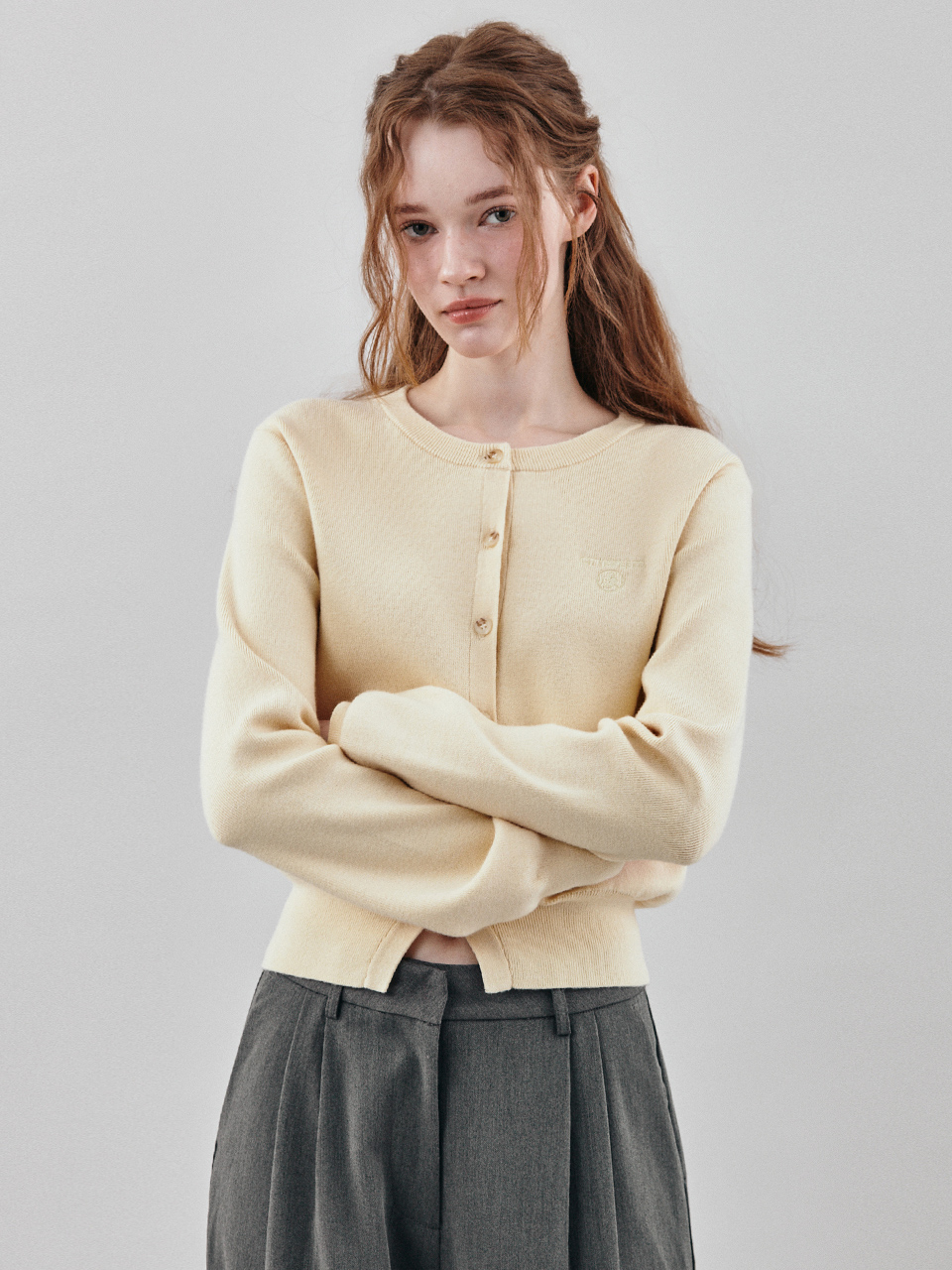 [시티브리즈] 스몰 로고 라운드넥 가디건_5COLORS (MELANGE GREY,M)