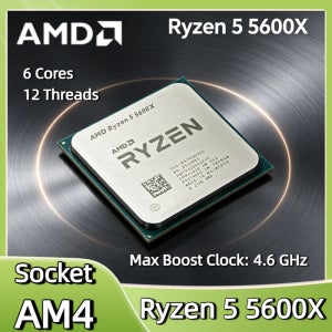 오리지널 AMD 라이젠 5 5600X 6코어 12스레드 3.7GHz 기본주파수 4.6GHz 부스트주파수 65W 7nm AM4 데스크탑 CPU 트레이 OEM 쿨러 미포함