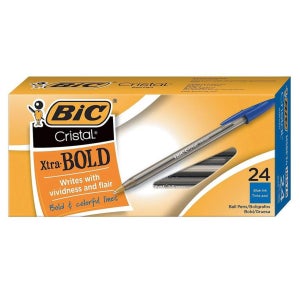 BIC 크리스탈 엑스트라 볼펜 24개입 블루 BIC Cristal Ballpoint Stick Pens Bold Point Blue Ink 897512