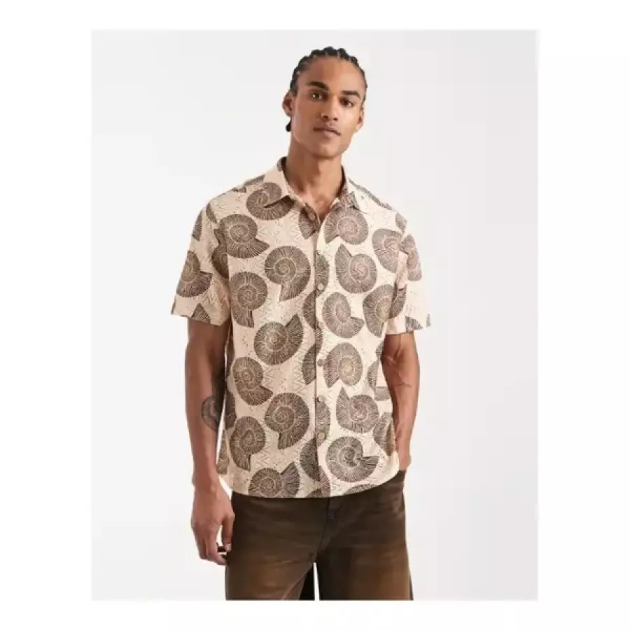 남성 반팔 셔츠 남방 Sol beach 브라운 shell print 387777 여름